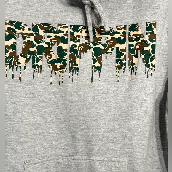 MENS LARGE GRAY WITH CAMO DRIPPIN SAUCE AVENUE HOODED HOODIE SWEATSHIRT - Picture 6 of 6